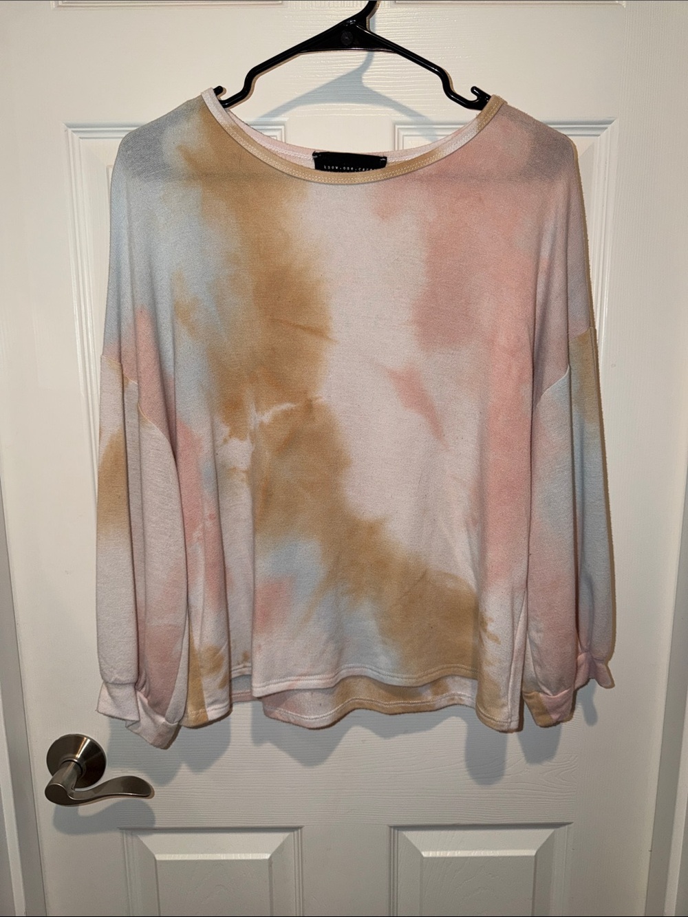 Tie-Dye Long Sleeve Pullover Sweatshirt - Pink, Tan & Blue